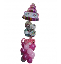 זר בלונים  עוגה ורוד בשילוב מוכספים 