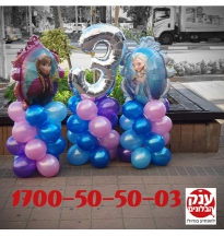 קישוט בלונים אנה ואלזה בשילוב בלון מספר 